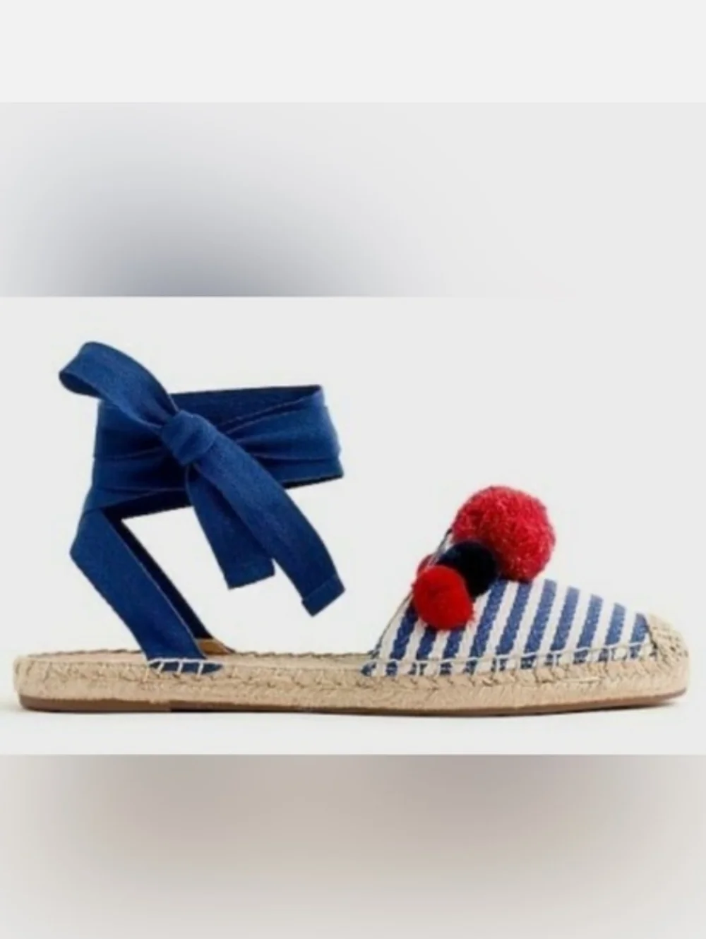 NEW J. Crew Ankle-Wrap Pom Poms Espadrilles Sandals Sz 6